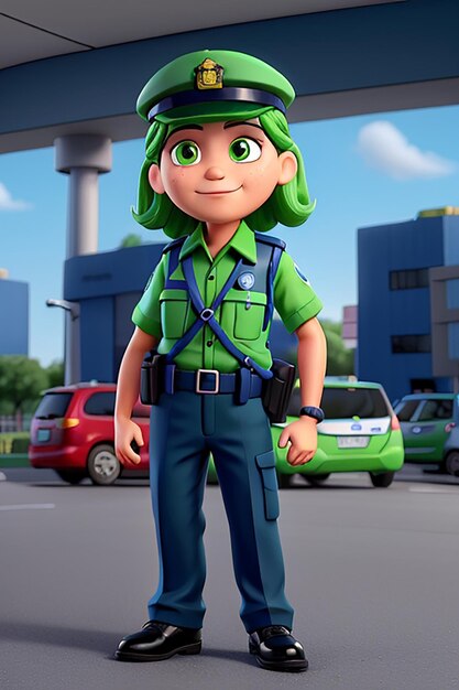 Traffic police with pantone color dark blue and green uniform