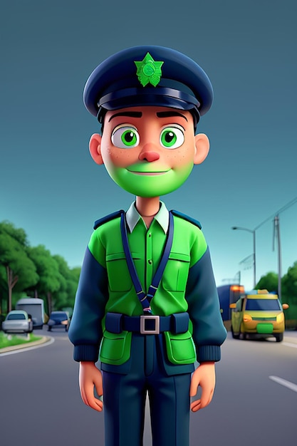 Traffic police with pantone color dark blue and green uniform