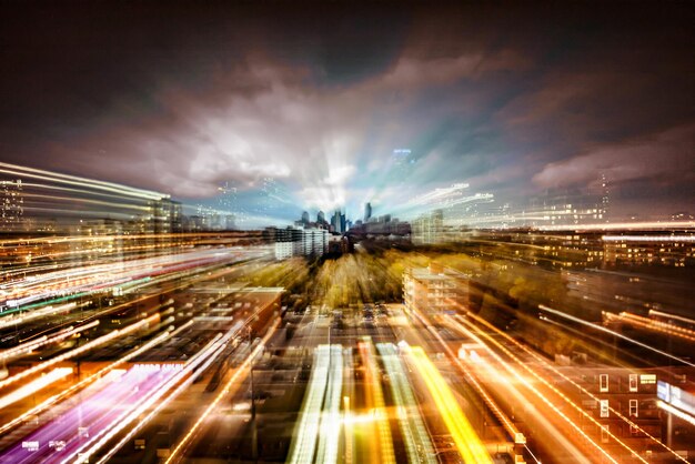 Photo traffic on road at night