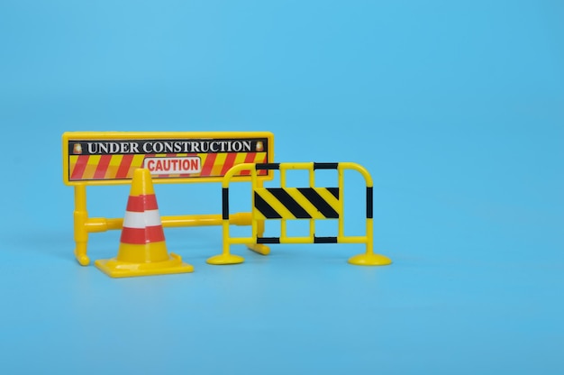 Traffic road repair barriers set with text under construction Safety barricade roadblocks warning