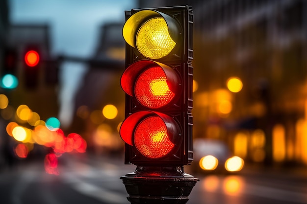 Traffic signal light on the road in the city Blurred background