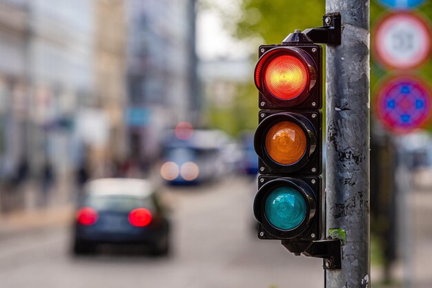 traffic signal on road in city