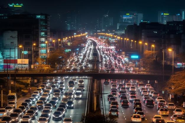 Traffic in singil district seoul korea skyline at night