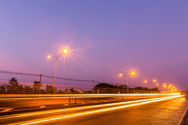 Traffic tail light in twilight