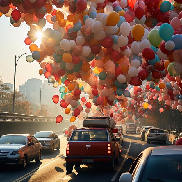Photo trafficpause spectacle balloons grace the roadside