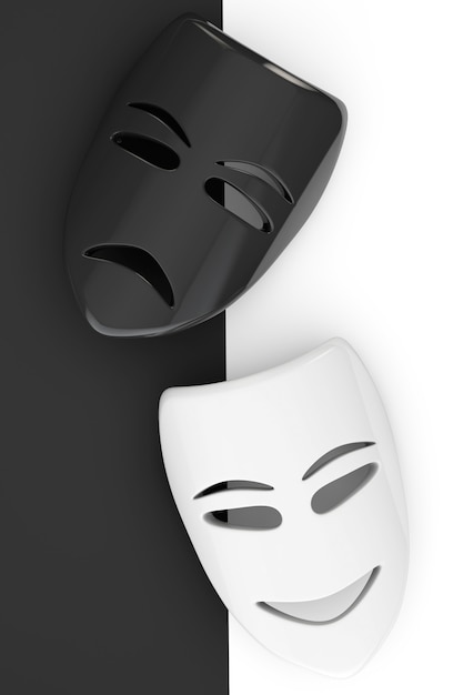 Tragicomic Theater Masks. Sad and Smile masks on a white and black background