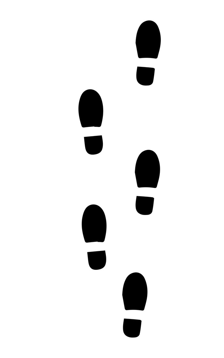 Photo trail of black footprints silhouette