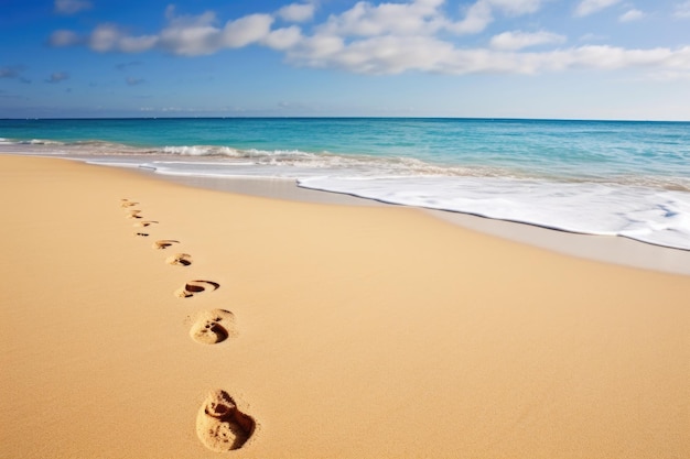 A trail of footprints on a sandy beach