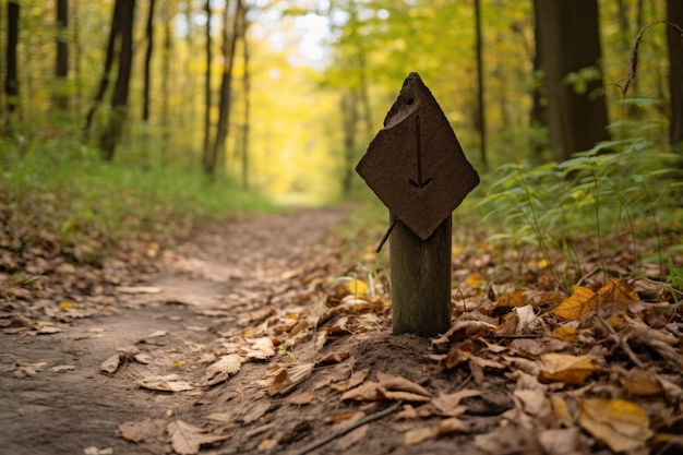 Trail marker met pijl die wijst in de richting van het pad gemaakt met generatieve ai