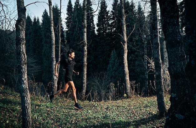 Trail running in the forest