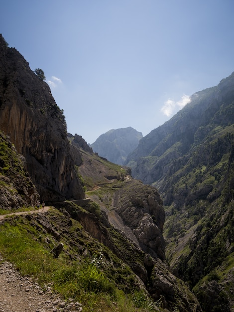 Trail through the mountains on a sunny day