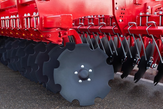 Trailed inline disc harrow at an agricultural exhibition