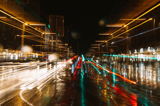 Photo trails of light on street