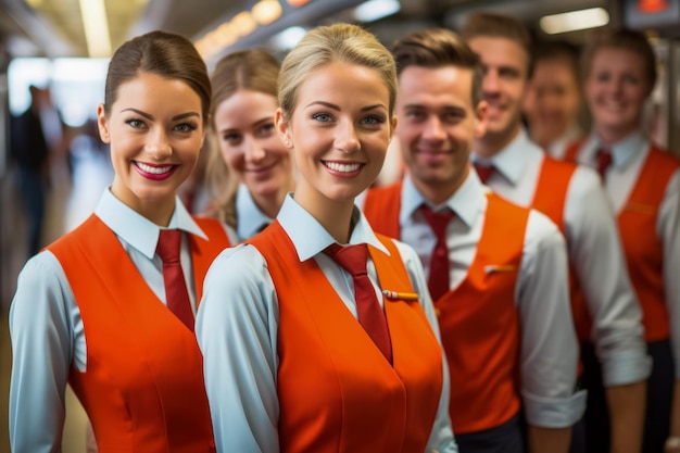 Train attendants providing service to travelers