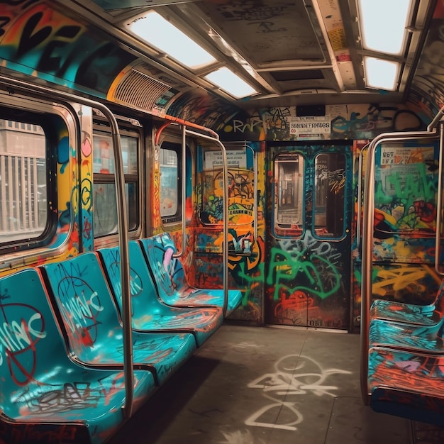 A train car with graffiti on the walls and the word love on it.