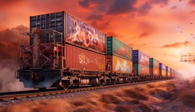 A train carrying cargo containers Generative AI