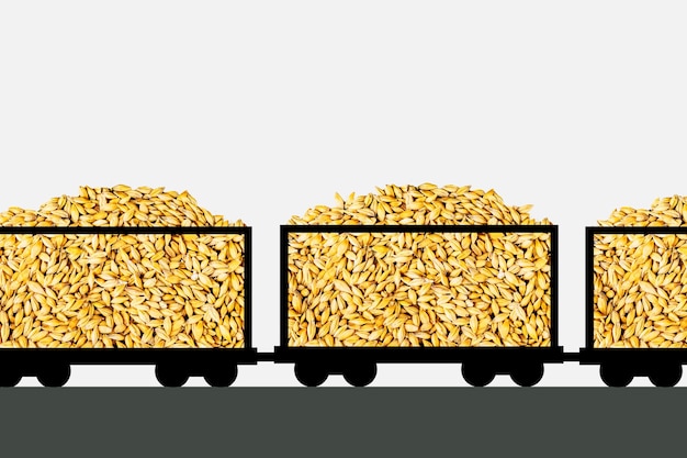 Train cars with grain harvest season grain transportation\
logistics concept