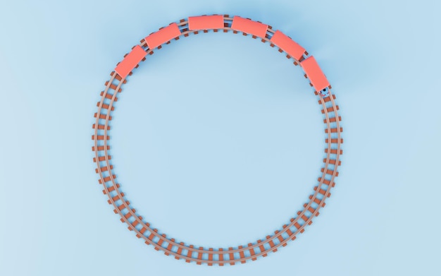 Photo train and circular train track 3d rendering