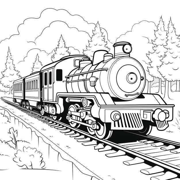 Photo train coloring page sketch for kids and children on a white background ai generated image