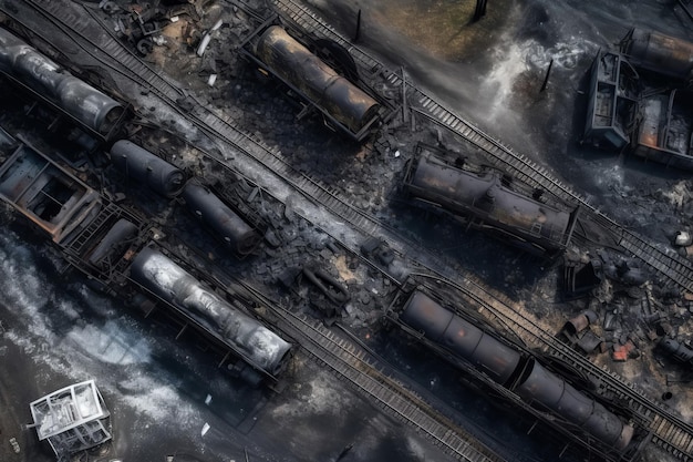 Train derailment top view Generate Ai