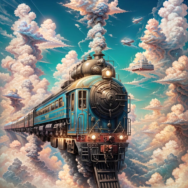 Train flying through the clouds