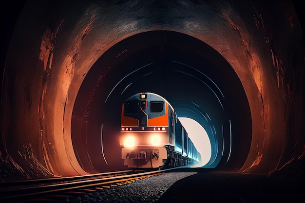 Поезд идет через тоннельгенеративный ай