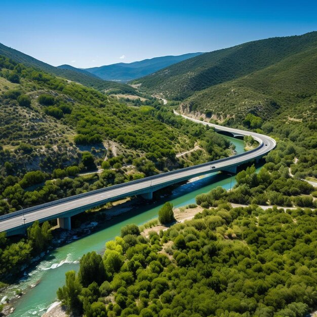 Photo a train going over a bridge that is over a river