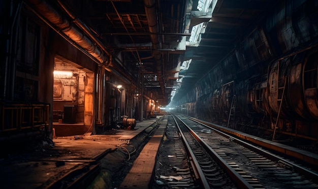 A train going through a tunnel with graffiti on the walls and unsplash futurism in random circular platforms on worksafe AI generated AI generative AI generativ