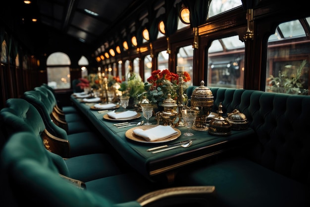 Train interieur van de eethoek in een stijl van luxe met een eettafel en eethoek daglicht Generative AI