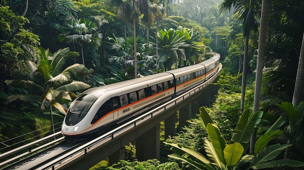 列車がジャングルの橋を渡っています