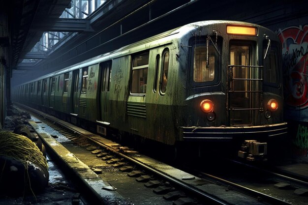 Photo a train is going down the tracks in a station