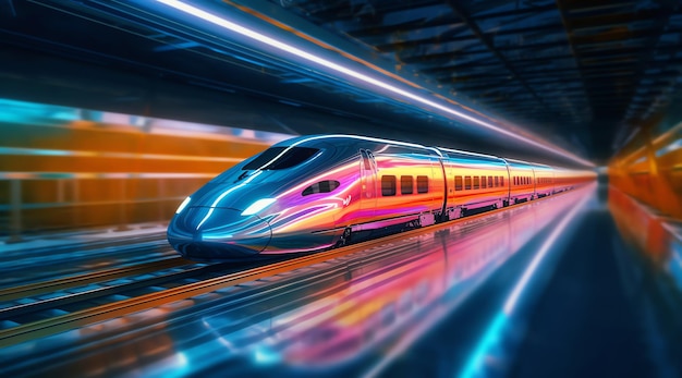 A train is going through a tunnel with a blurry background