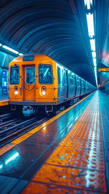 Train is moving in the tube station