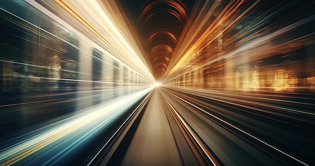 a train is running in a tunnel moving quickly in the style of david burdeny