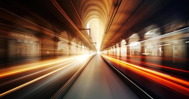 a train in motion moving through a tunnel with blur in the style of veronika pinke