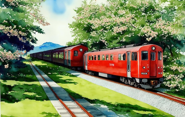 Train in the mountains and station