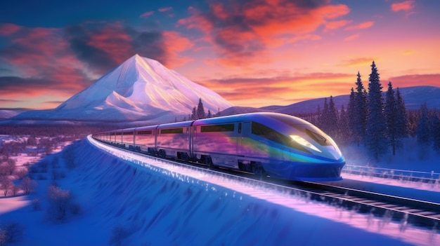 Train in the mountains in winter Generative AI