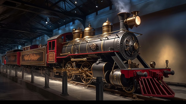 A train in a museum with a sign that says'the train '