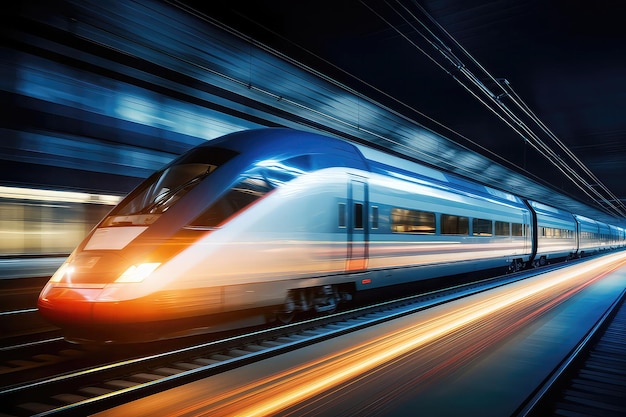 Train Passing By With Dynamic Light Trails Indicating Speed