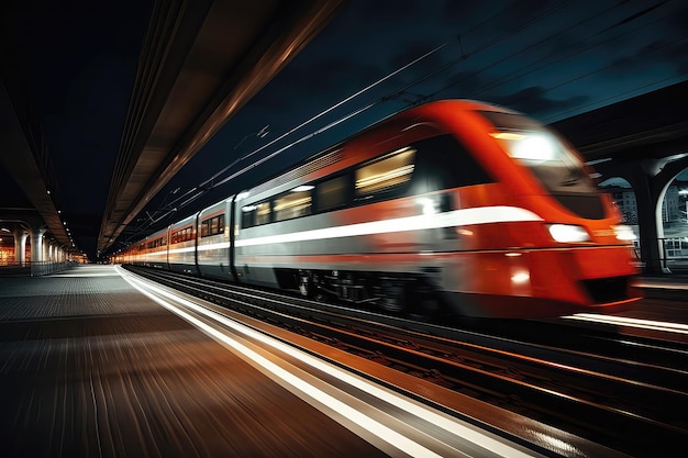 Train Passing By With Dynamic Light Trails Indicating Speed