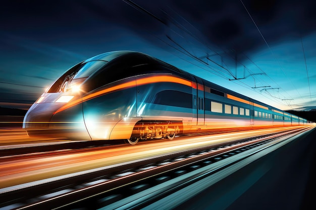 Train Passing By With Dynamic Light Trails Indicating Speed