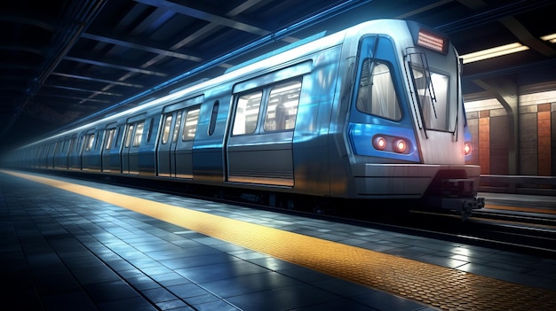 A train passing through a bustling train station