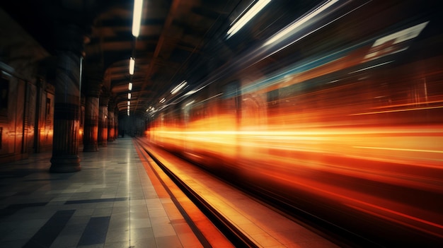 A train passing through a bustling urban train station surrounded by towering skyscrapers