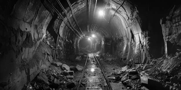교통 개념 에 적합 한 어두운 터널 을 통과 하는 열차