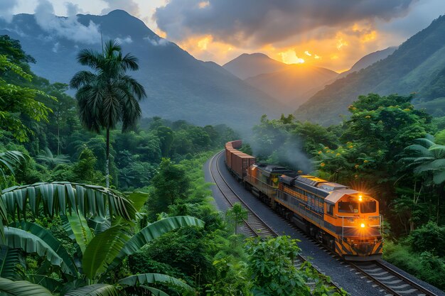 Train Passing Through Lush Green Forest