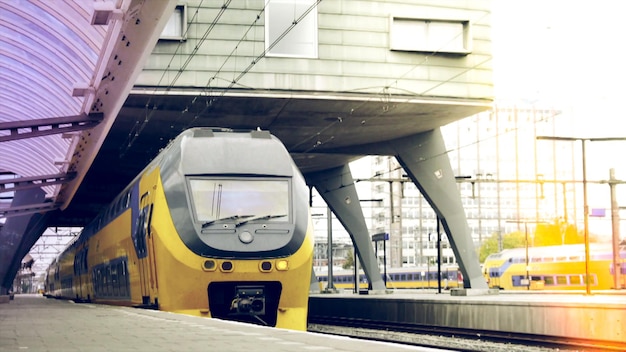 Train on railroad station platform