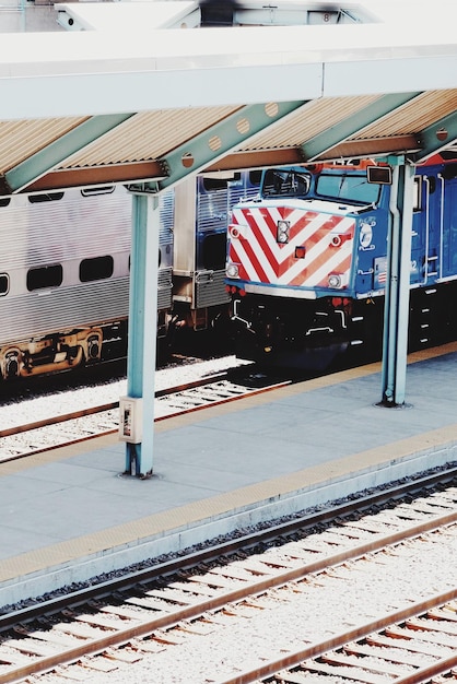 Foto treno sulla piattaforma della stazione ferroviaria