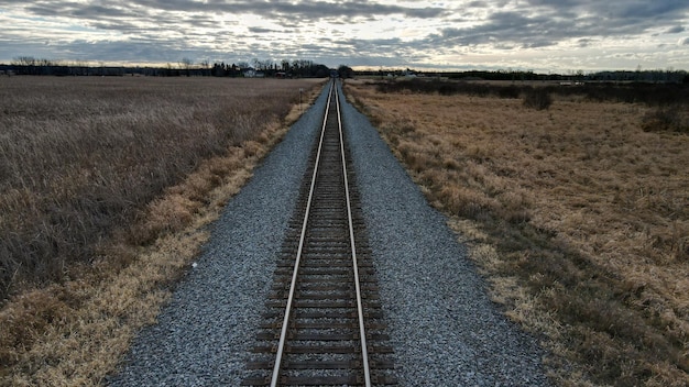 Train rails go great distances                            vanishing point