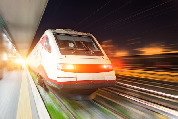 Train rides on a trip at the railway station in the city