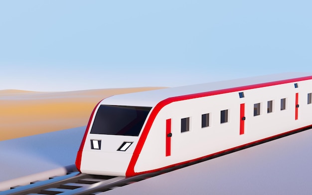 A train run on the rail track 3d rendering